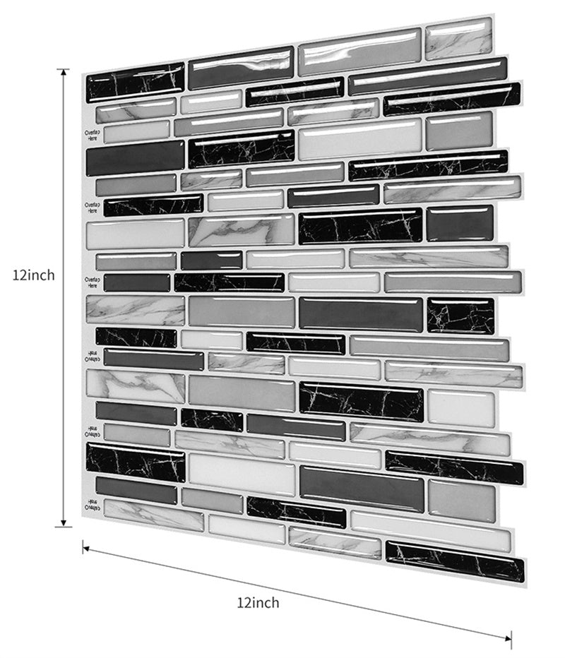 MT1006 - Oblong Walltiles Peel And Stick Backsplash Tile , 12" x 12" Grey Marble Tile