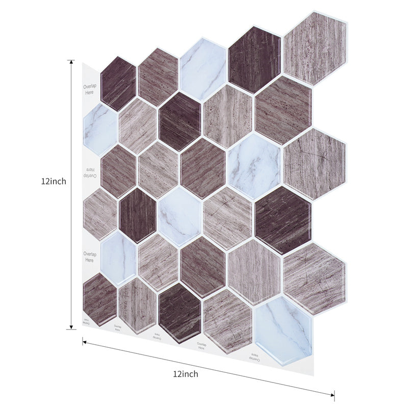 MT1177 - Regular hexagon Decals Peel And Stick Backsplash Tile , 12" x 12" Wood grain Tile