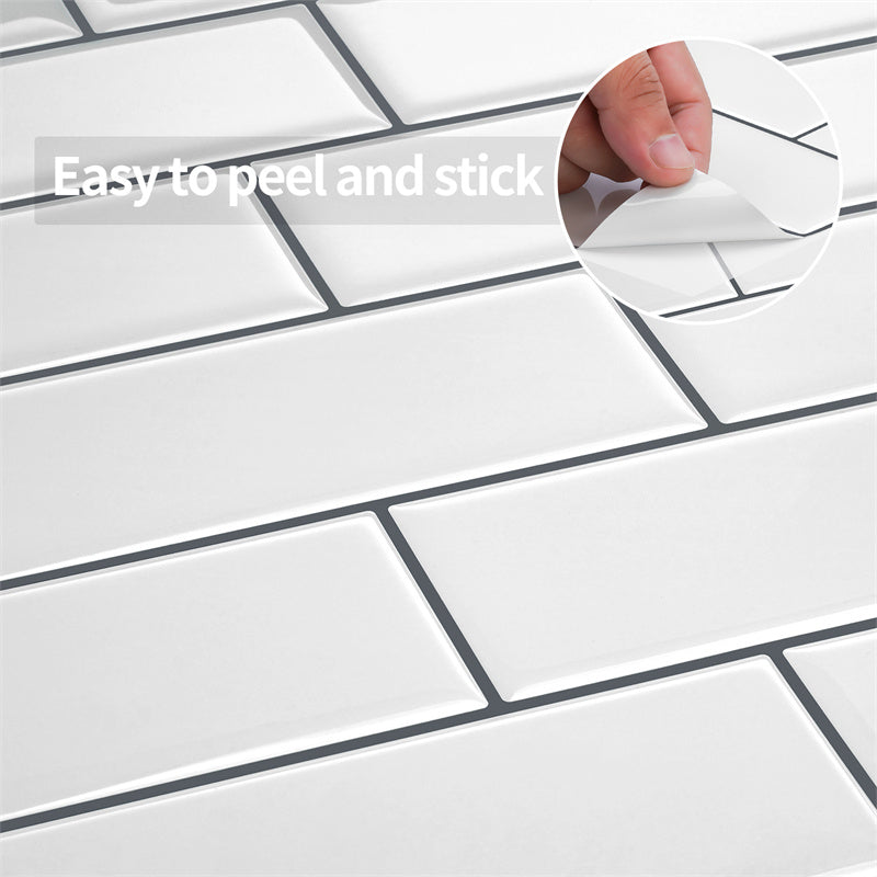 MT1061 - Subway Peel and Stick Backsplash Tile , 12" x 12" White marble Tile