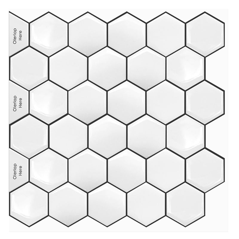 MT1069 - Regular hexagon Decals Peel And Stick Backsplash Tile , 12" x 12" White Tile