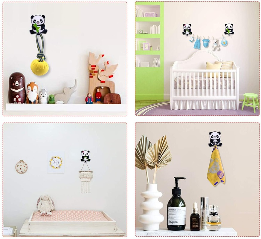 Cute Panda Stainless Steel Adhesive Wall Hooks 4 pcs