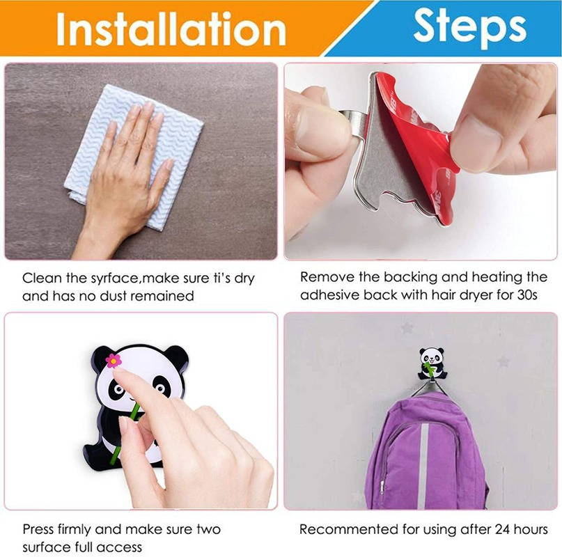 Cute Panda Stainless Steel Adhesive Wall Hooks 4 pcs