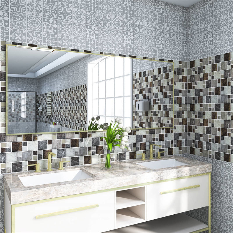 MT1052 - Mosaic Decals Peel And Stick Backsplash Tile , 10" x 10" Marble Checkered Tile
