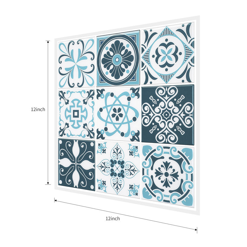 MT1108 - Baroque Decals Peel And Stick Backsplash Tile , 12" x 12" Blue Tile