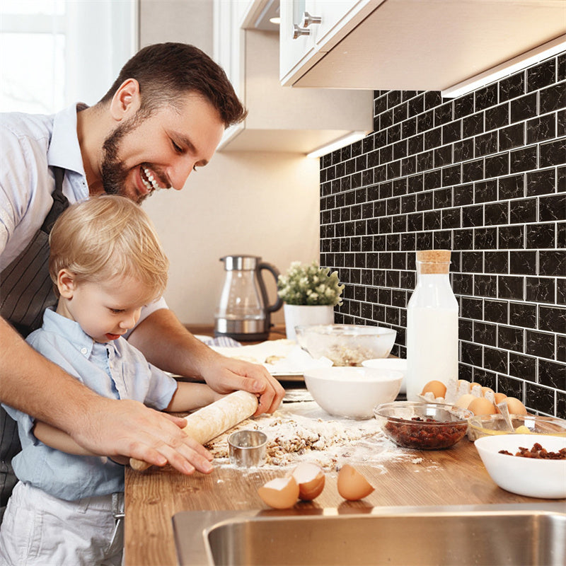 MT1021 - Subway Peel and Stick Backsplash Tile , 12" x 12" black marble Tile