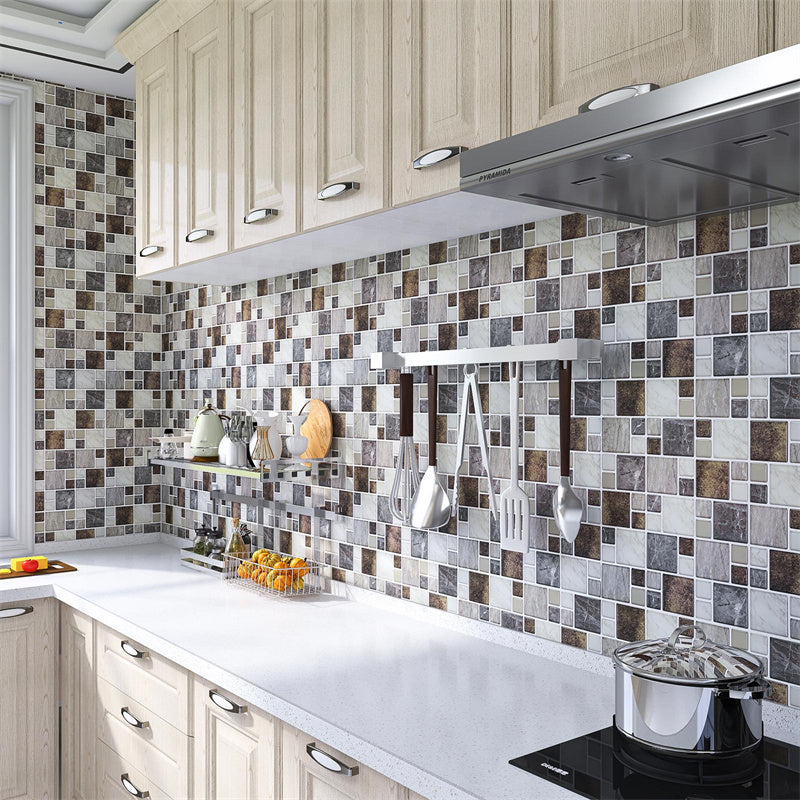 MT1052 - Mosaic Decals Peel And Stick Backsplash Tile , 10" x 10" Marble Checkered Tile