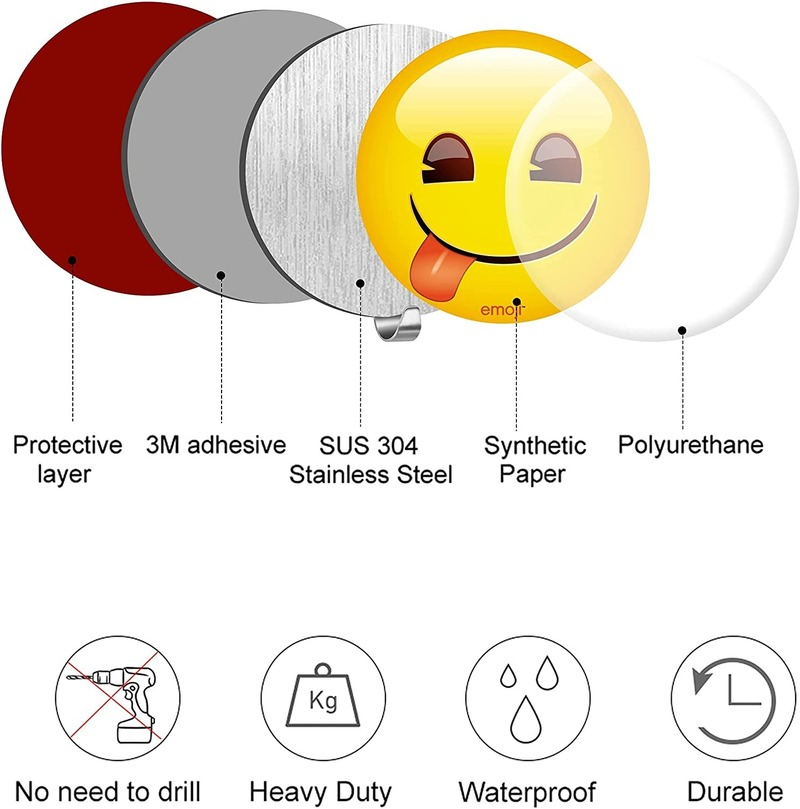 Cute Emoji Stainless Steel Adhesive Wall Hooks 4 pcs