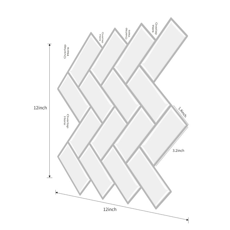 MT1070 - Herringbone Decals Peel And Stick Backsplash Tile , 12" x 12" White Tile