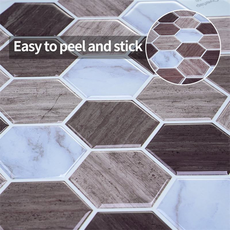 MT1177 - Regular hexagon Decals Peel And Stick Backsplash Tile , 12" x 12" Wood grain Tile