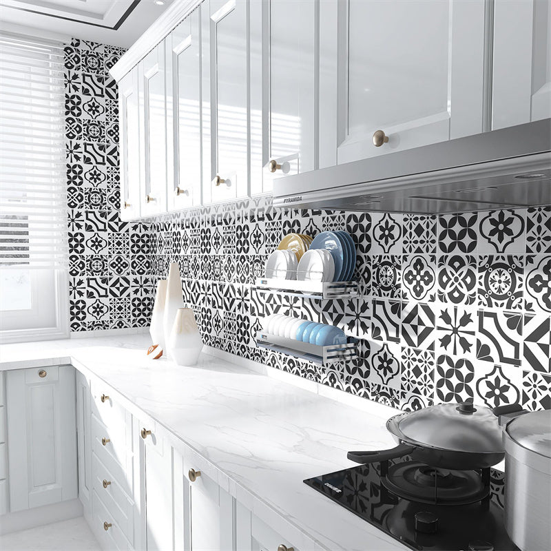 MT1106 - Baroque Decals Peel And Stick Backsplash Tile , 12" x 12" Black Tile