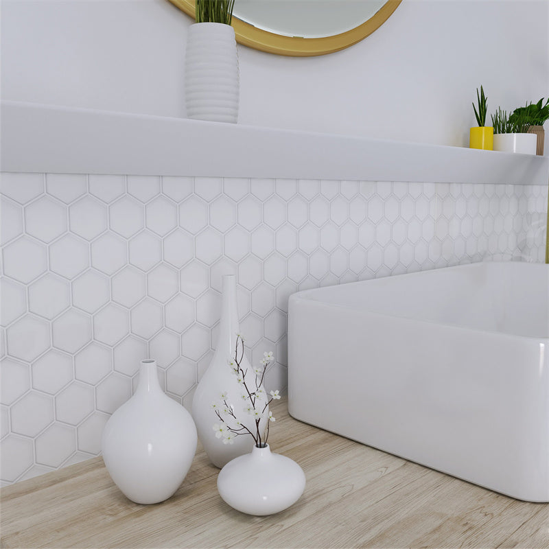 MT1190 - Regular hexagon Decals Peel And Stick Backsplash Tile , 12" x 12" White Tile