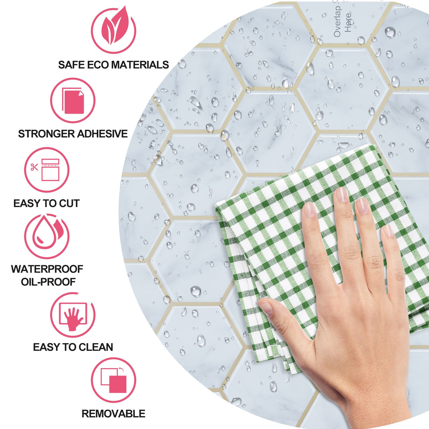 MT1210 - White Carrara Marble hexagon Decals Peel And Stick Backsplash Tile , 12" x 12" White Tile