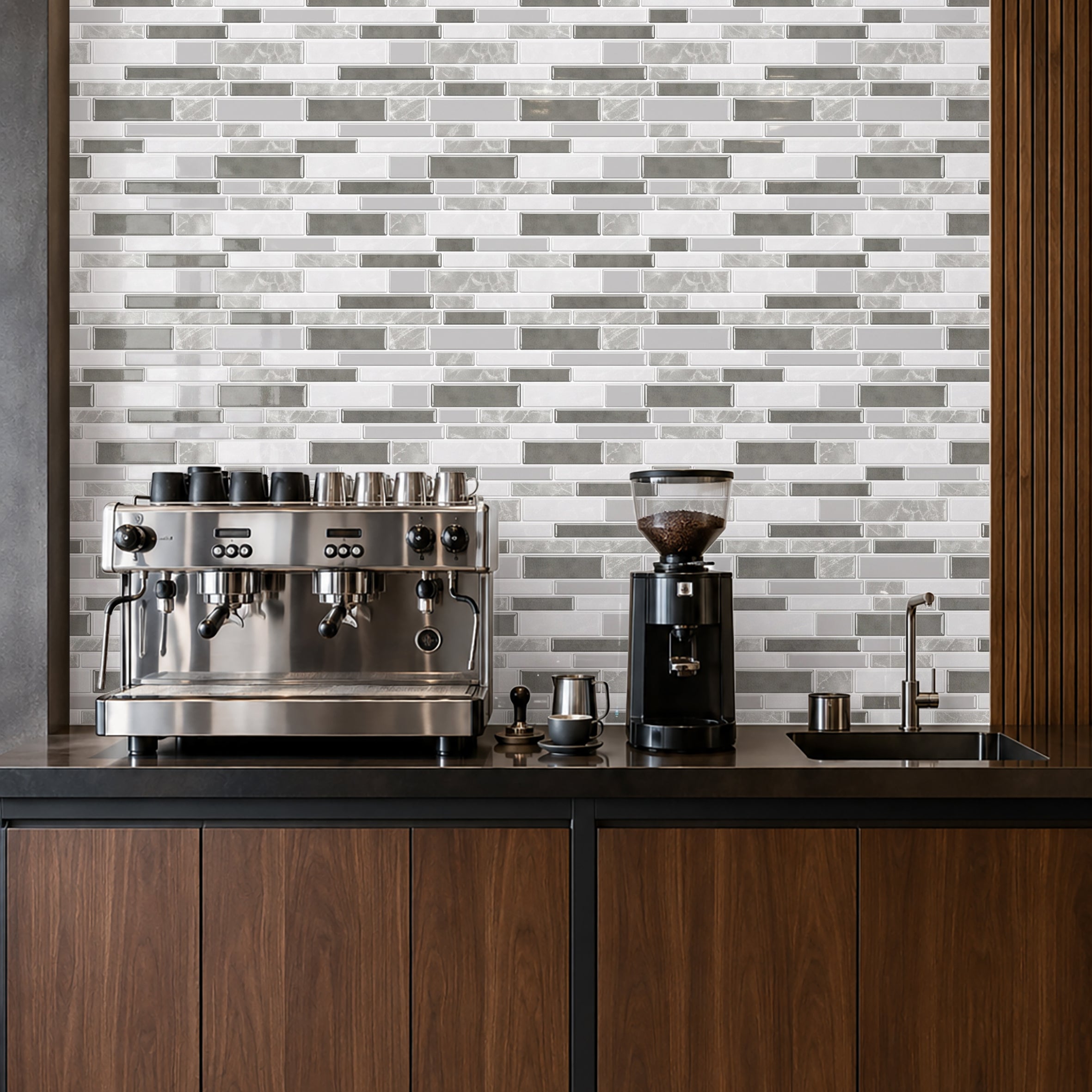 MT1526-XPE linear mosaic coffee bar scene