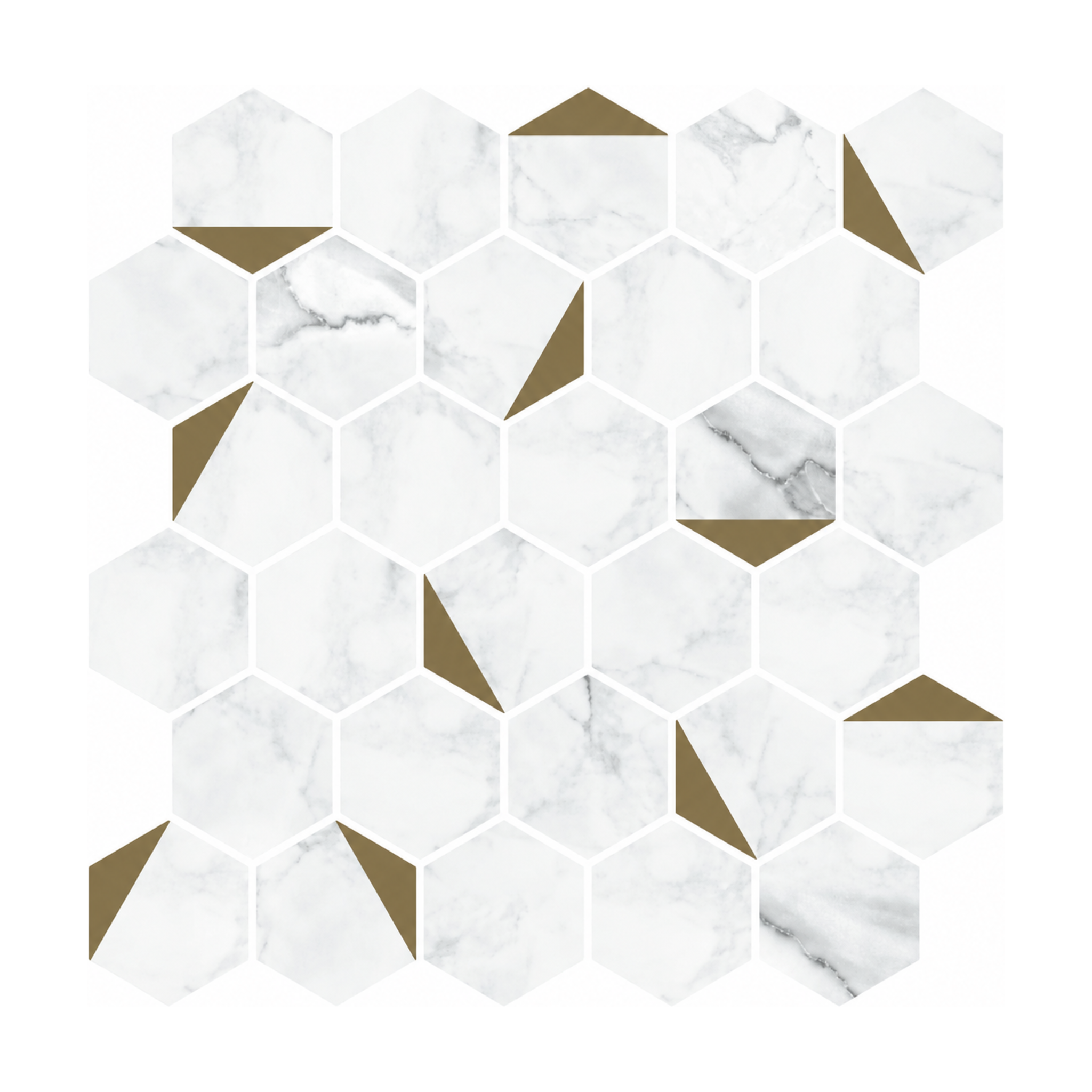 White & Gold Marble Hexagon - Alpine Snow & Gold Marble - MT1179C