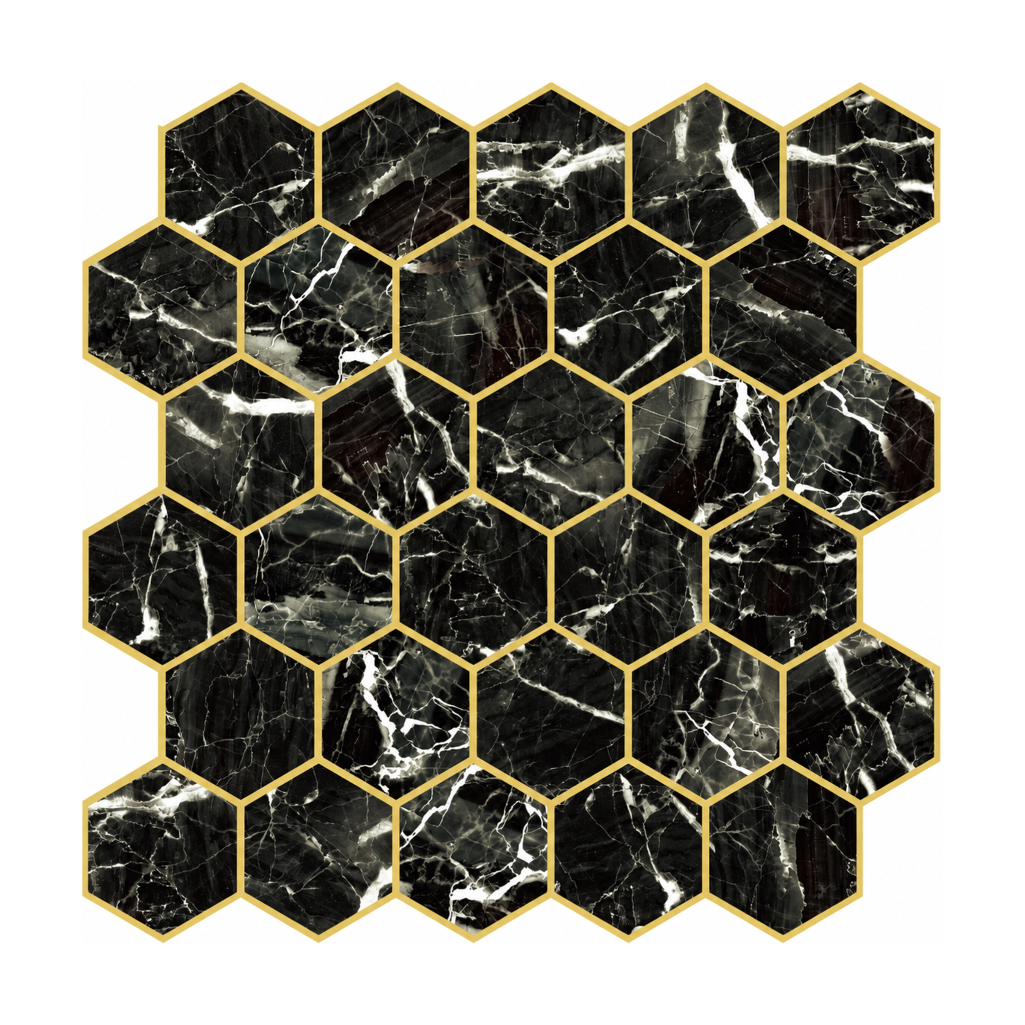Black & Gold Marble Hexagon - Obsidian Gold Marble - MT1207C