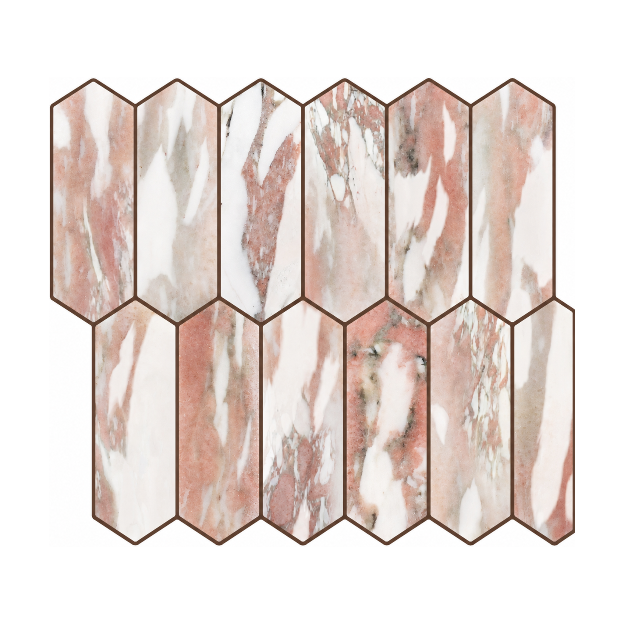Rose Marble Long Hexagon - Rose Quartz - MT1272