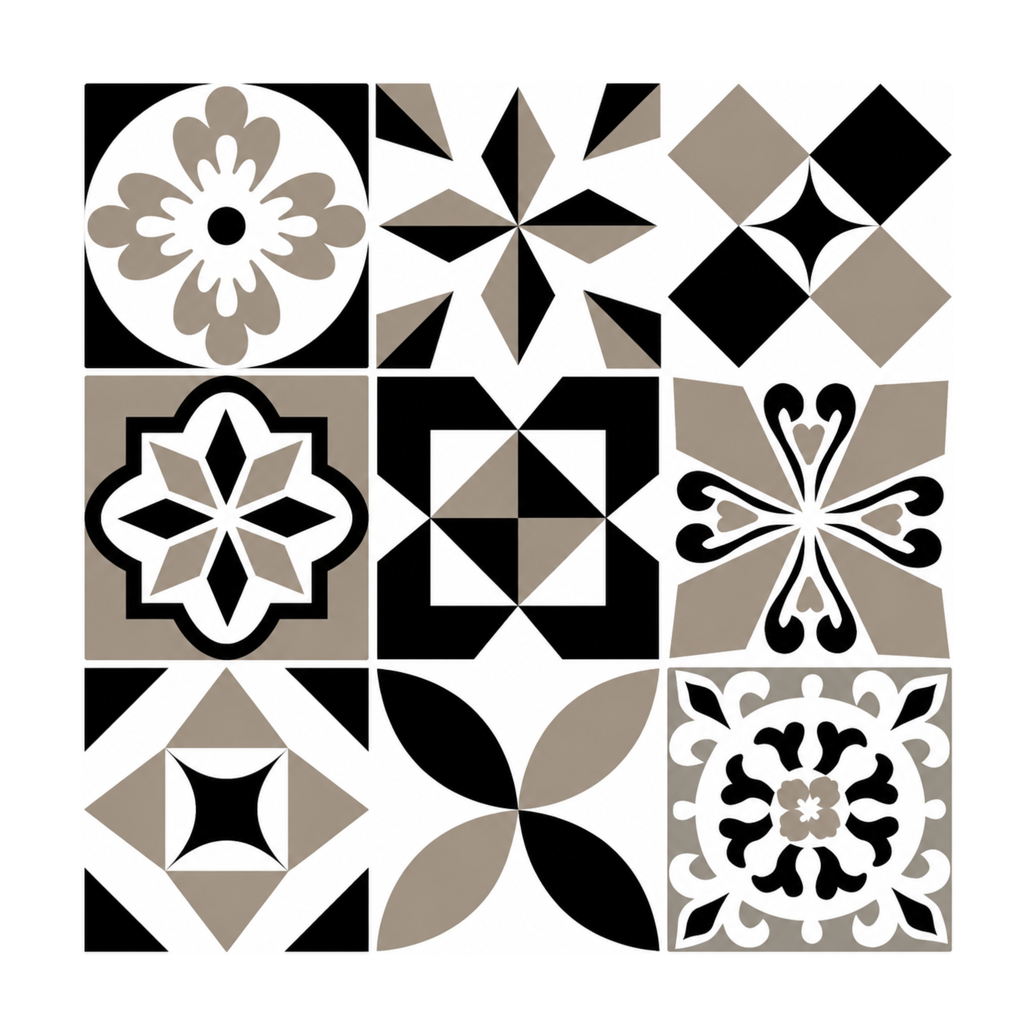 Black, White & Taupe Spanish Mosaic - Riverbed Stone Mix - VT2075N-30