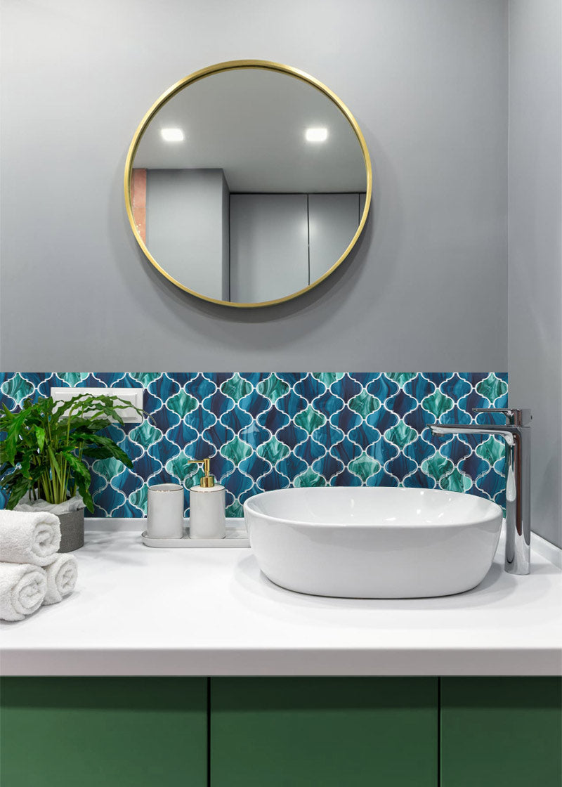 MORCART MT1167 Arabesque wall tiles, factory green vanity reference