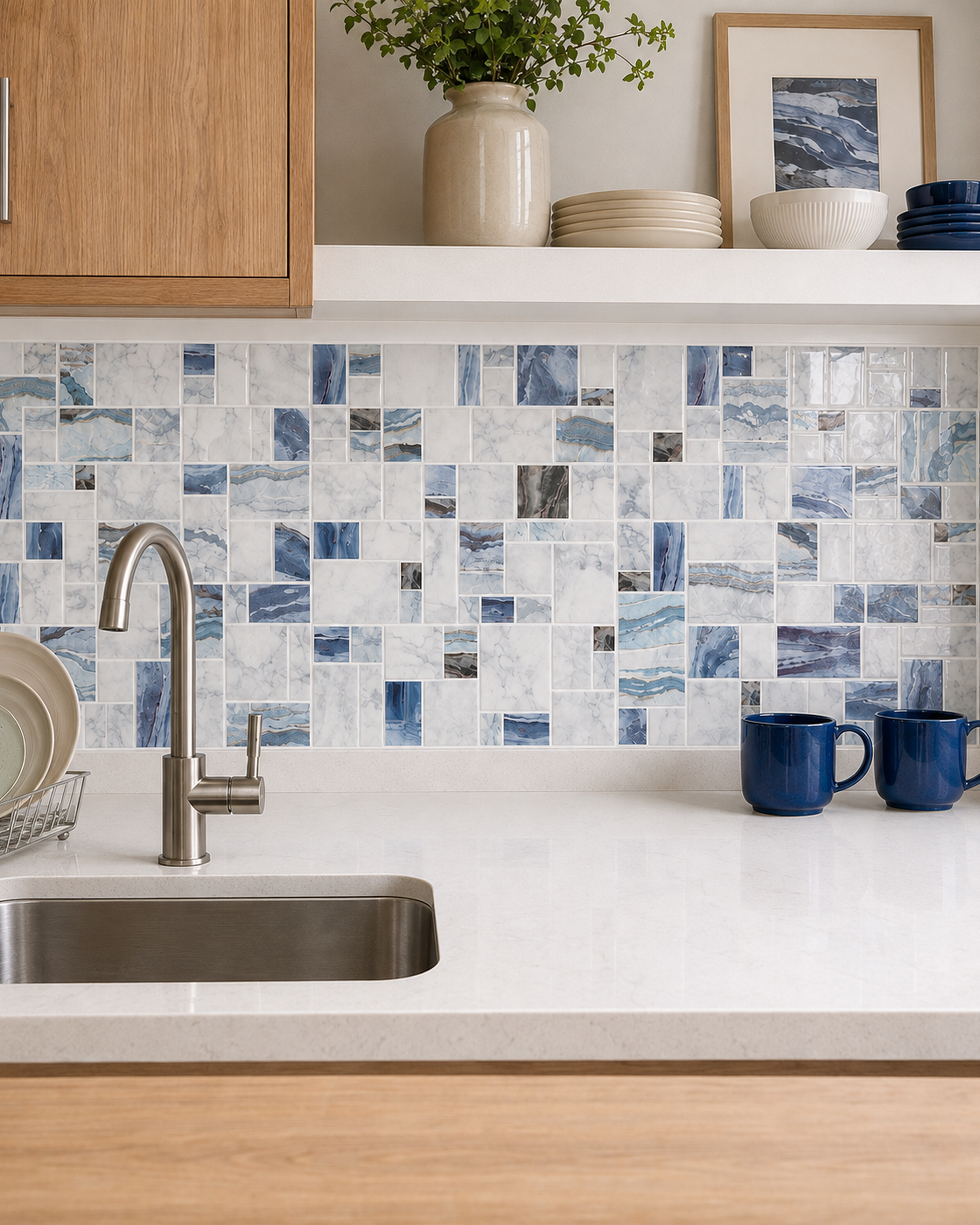 Ocean Blue Mosaic (MT1172-XPE) - kitchen backsplash, front detail
