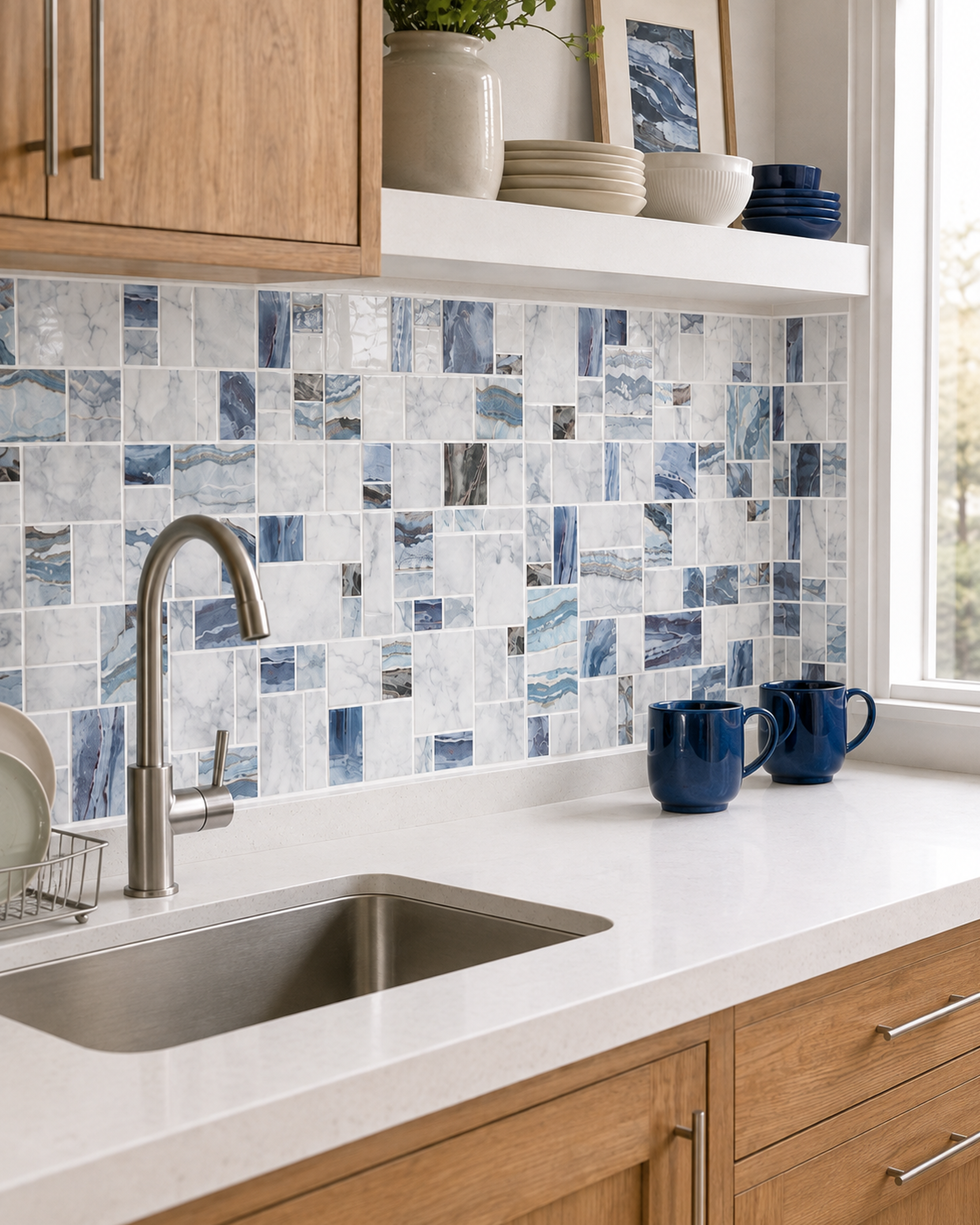 Ocean Blue Mosaic (MT1172-XPE) - kitchen backsplash, oblique detail
