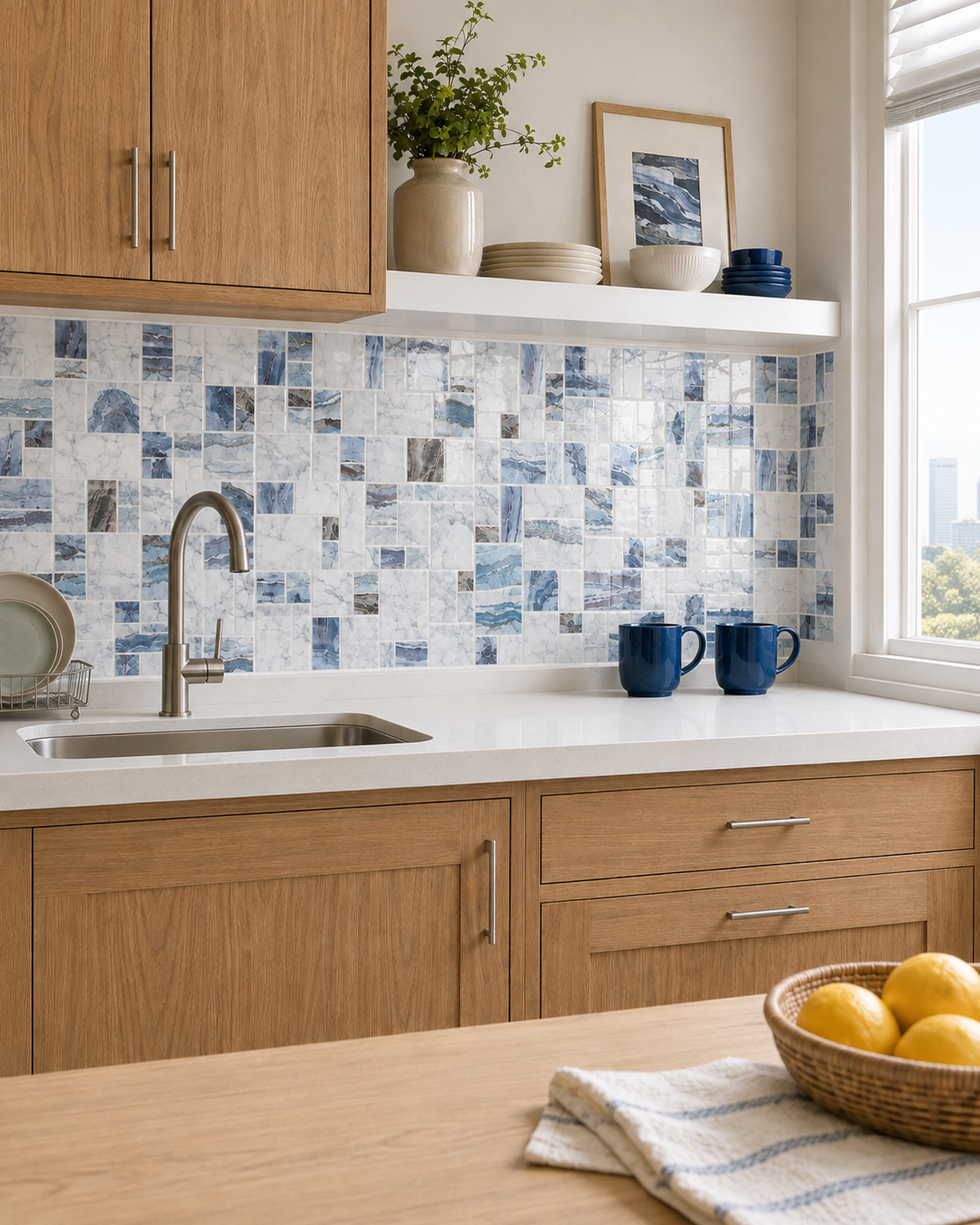 Ocean Blue Mosaic (MT1172-XPE) - kitchen backsplash, oblique wide