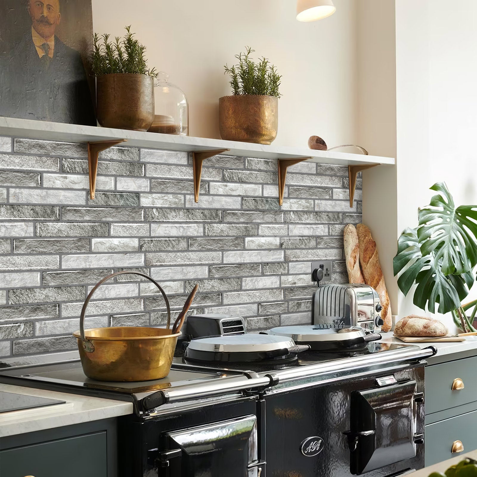 MORCART MT1189 grey stone-look wall tiles in a kitchen, factory scene
