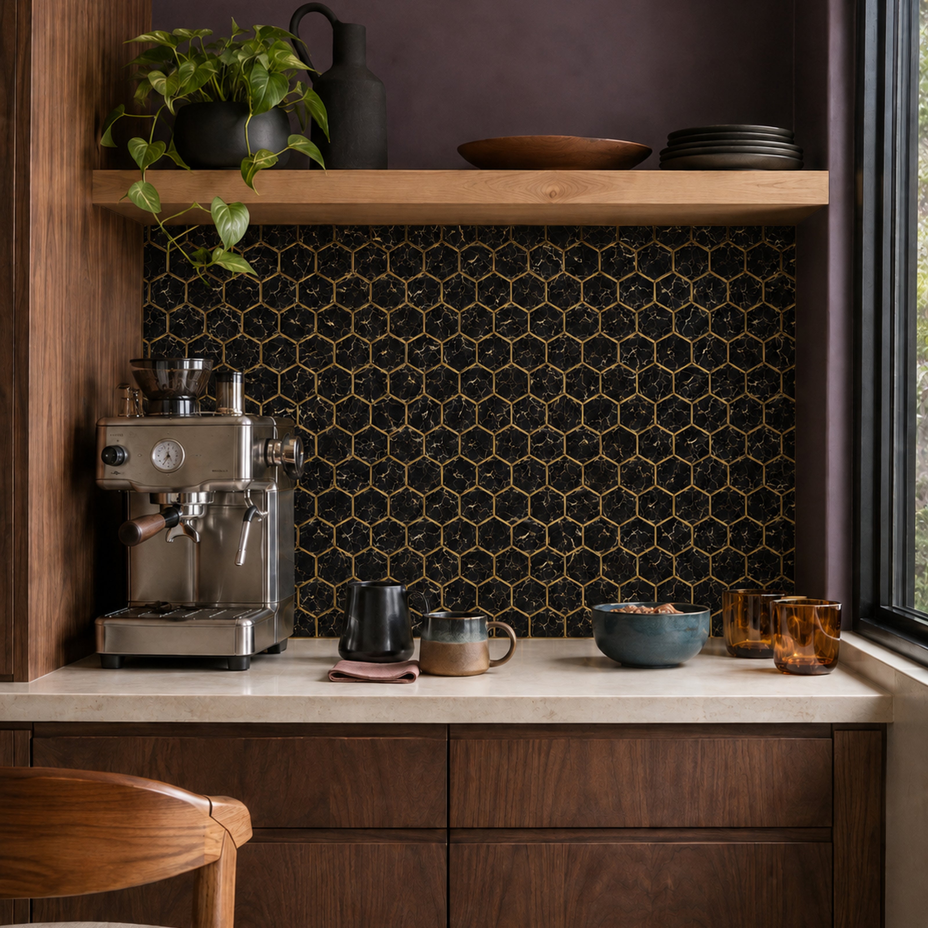 Black & Gold Marble Hexagon
