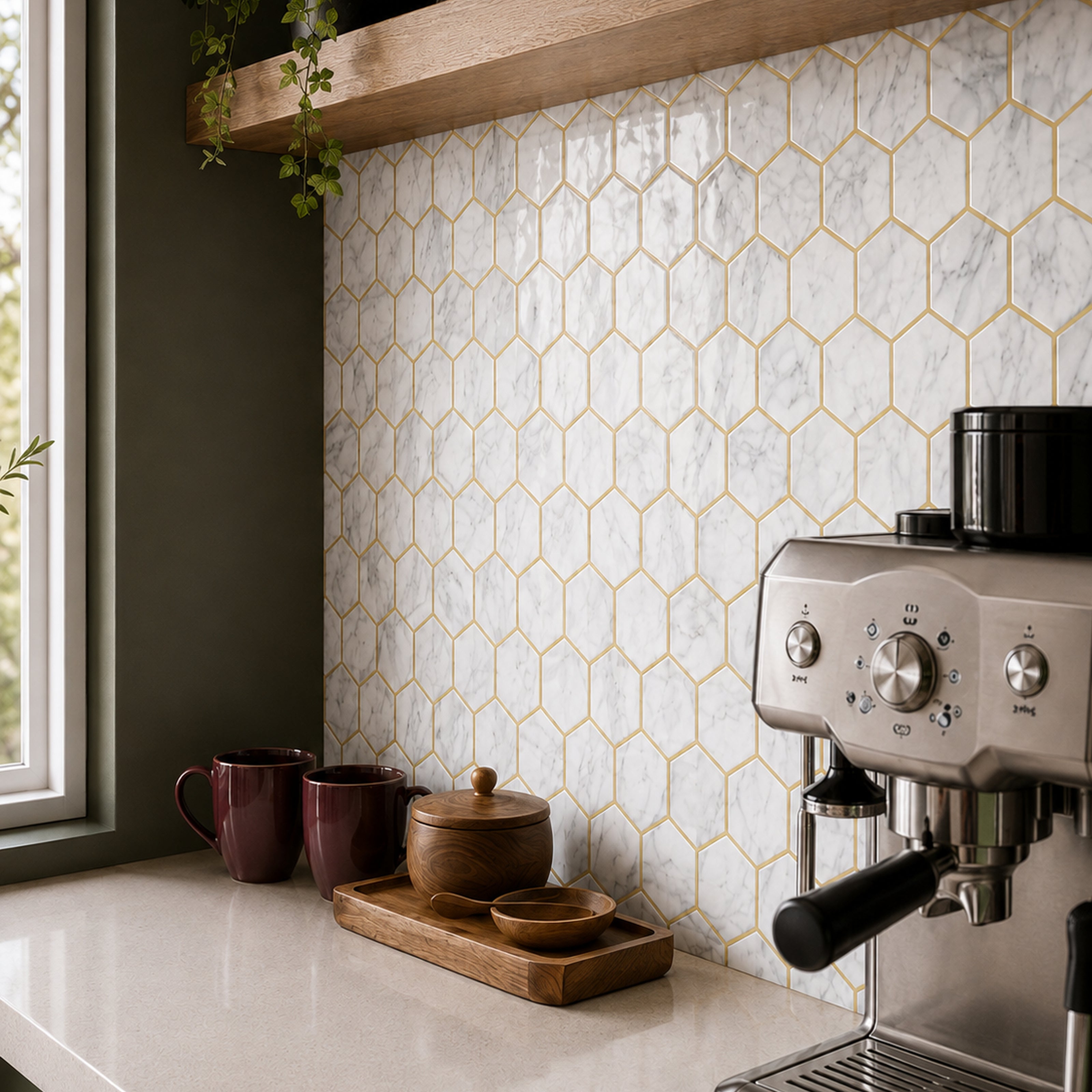 Carrara White & Gold Hexagon