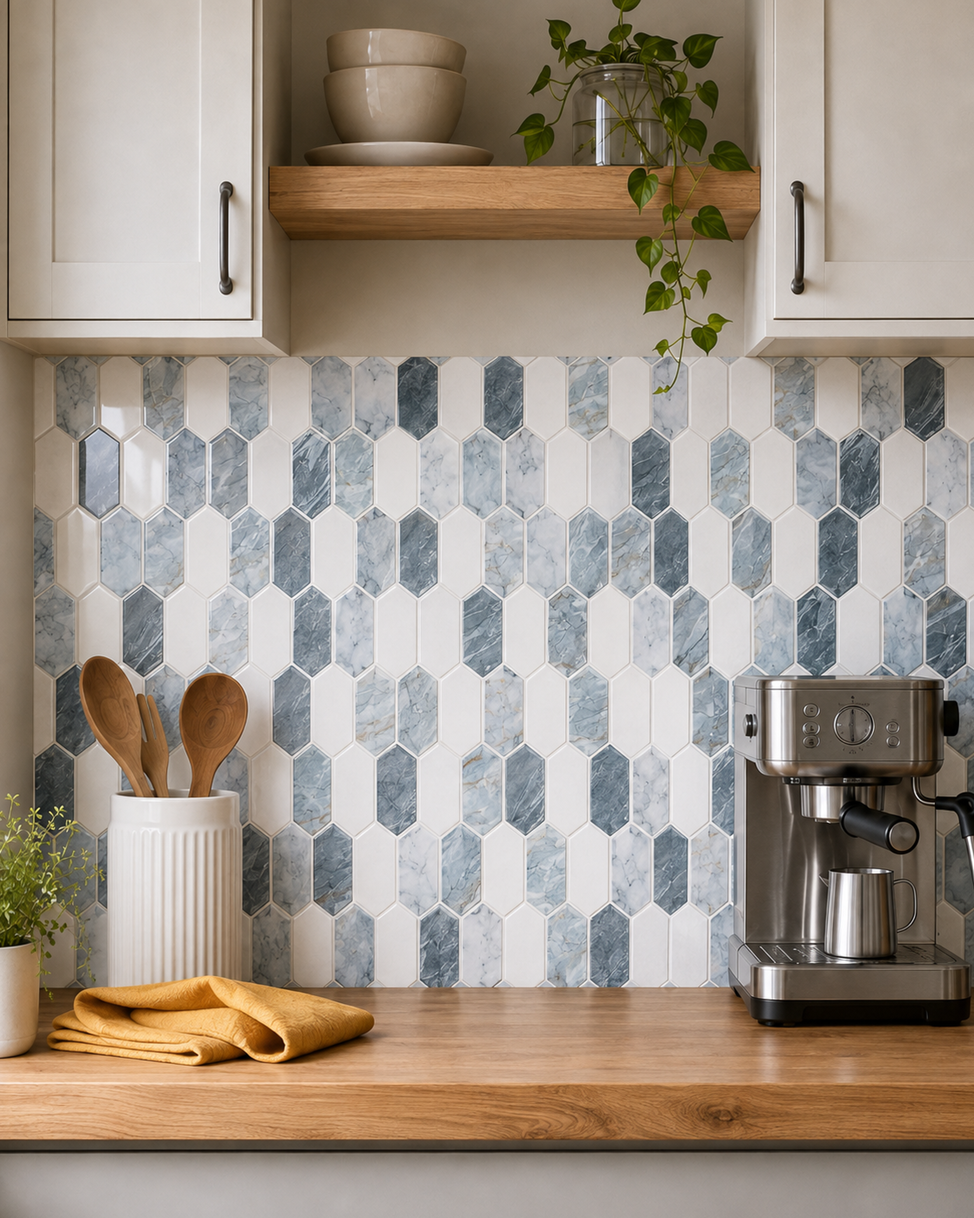 Blue Grey Marble Picket (MT1254-XPE) - kitchen backsplash, front detail