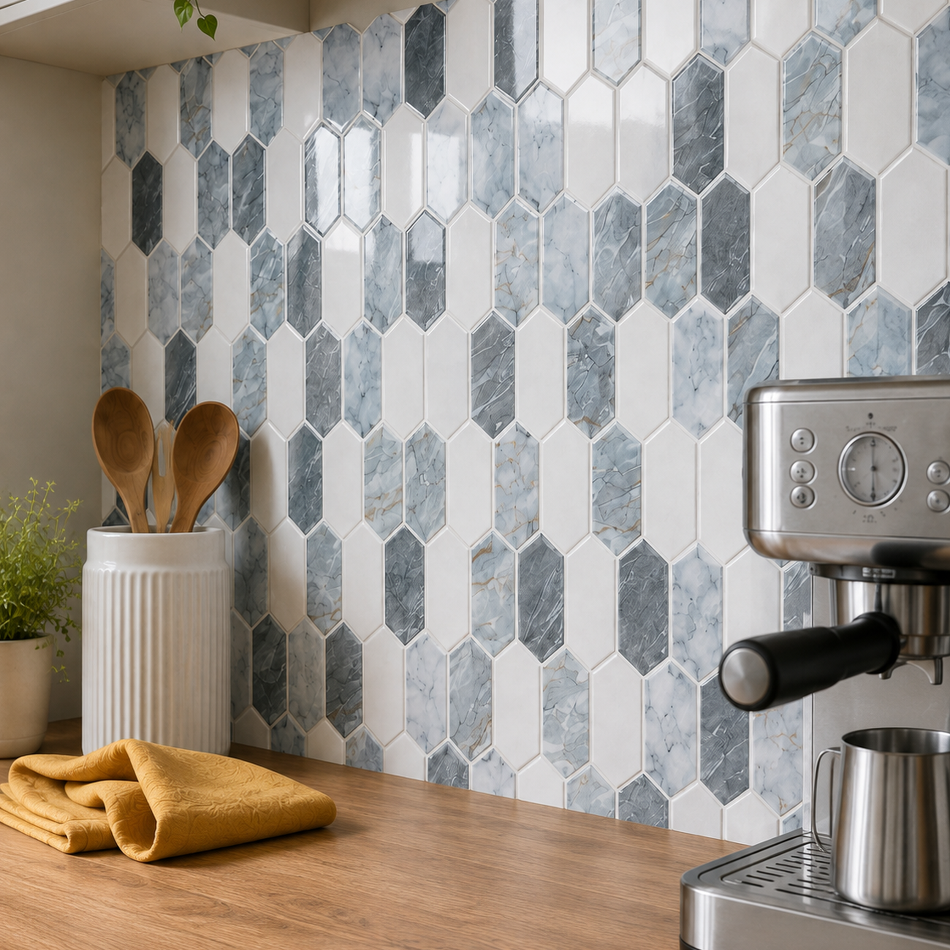 Blue Grey Marble Picket (MT1254-XPE) - kitchen backsplash, oblique detail