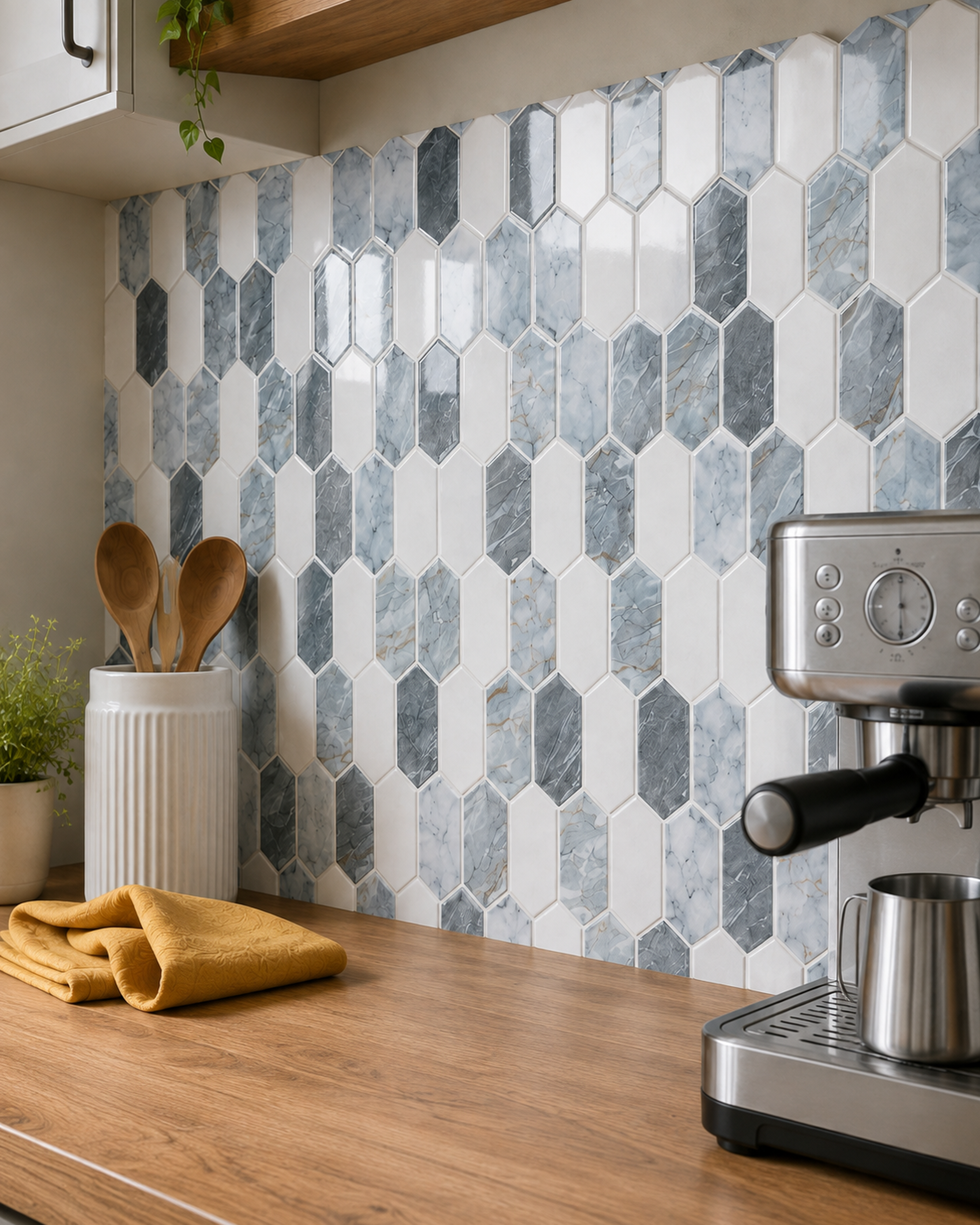 Blue Grey Marble Picket (MT1254-XPE) - kitchen backsplash, oblique detail