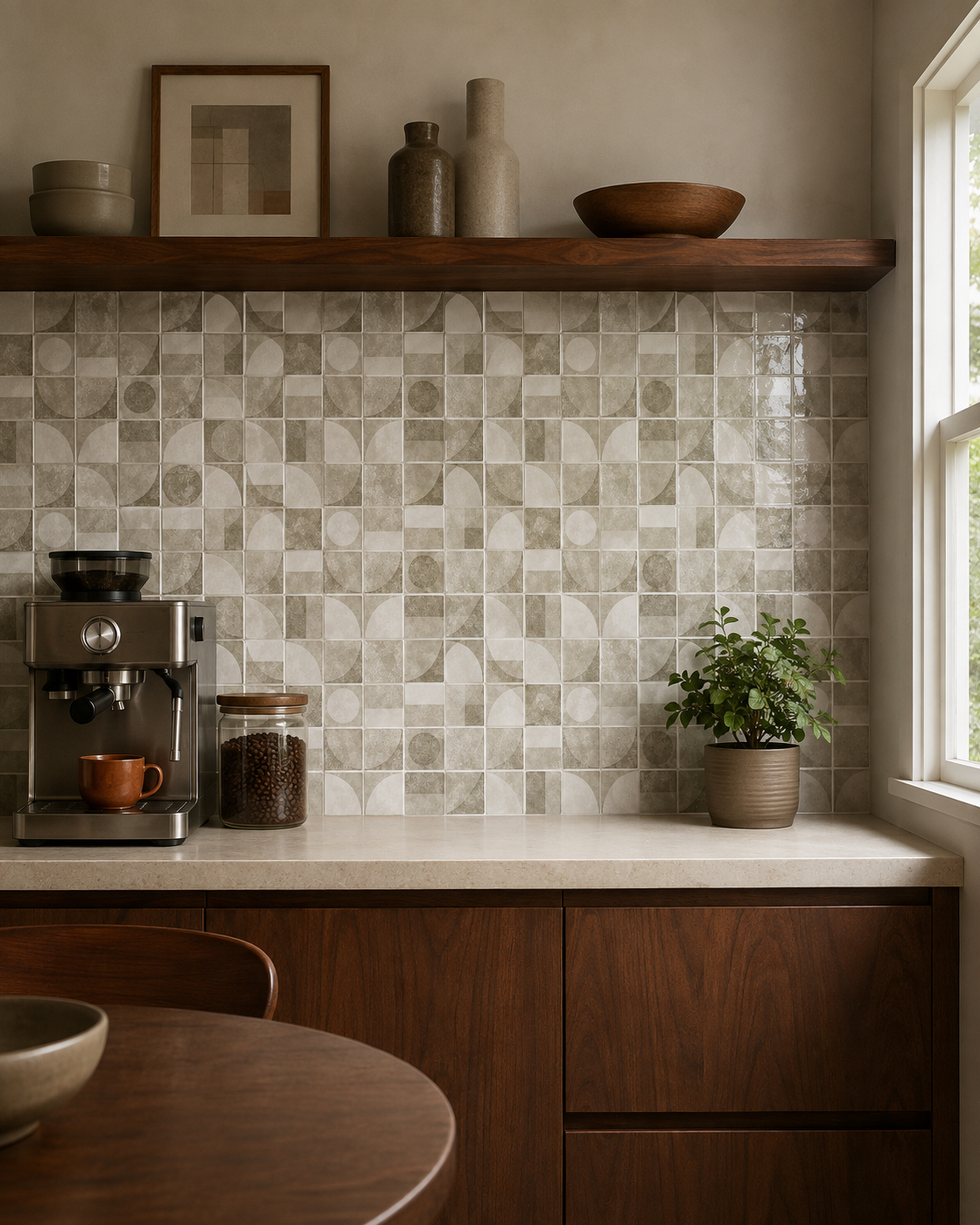 Camel Beige Retro Grid (MT1296-XPE) - kitchen backsplash, front wide