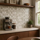 Camel Beige Retro Grid (MT1296-XPE) - kitchen backsplash, oblique wide