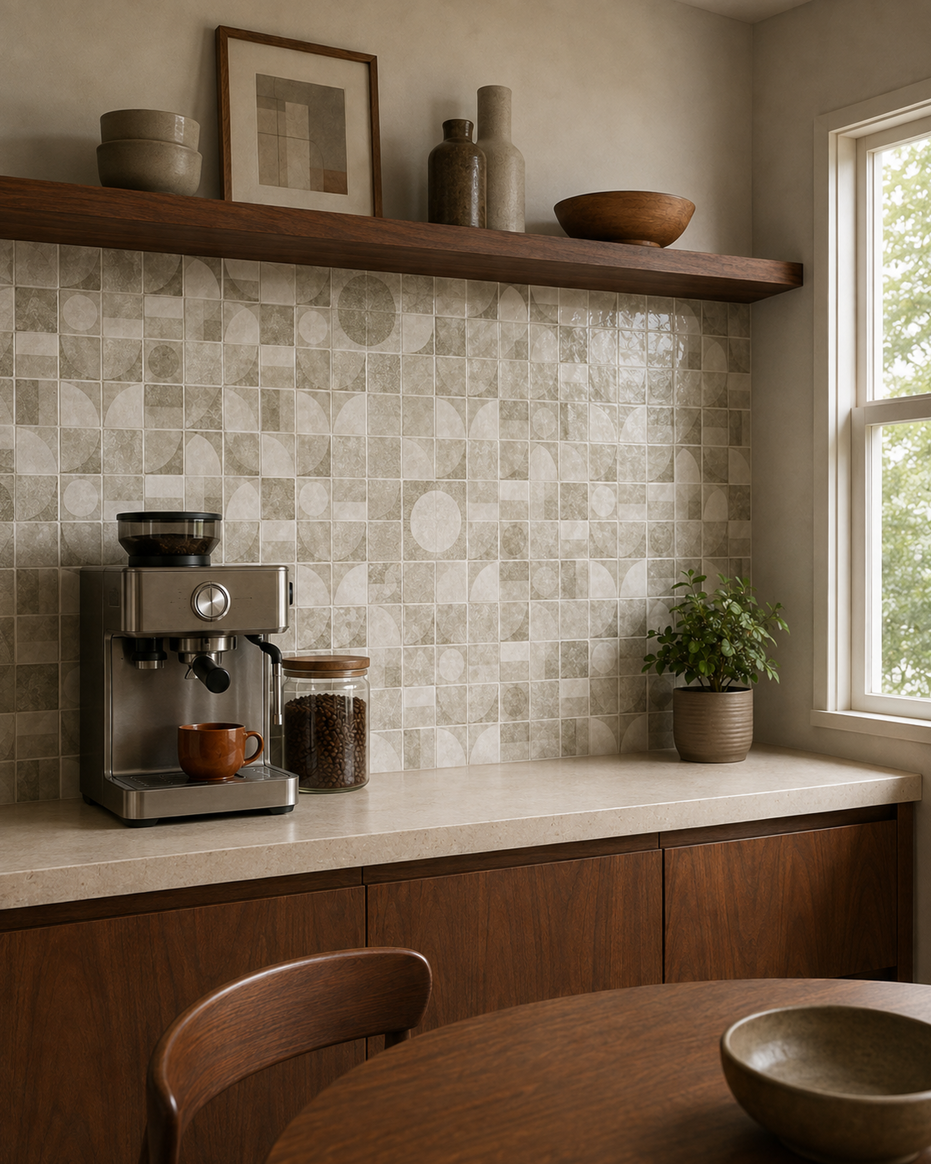 Camel Beige Retro Grid (MT1296-XPE) - kitchen backsplash, oblique wide