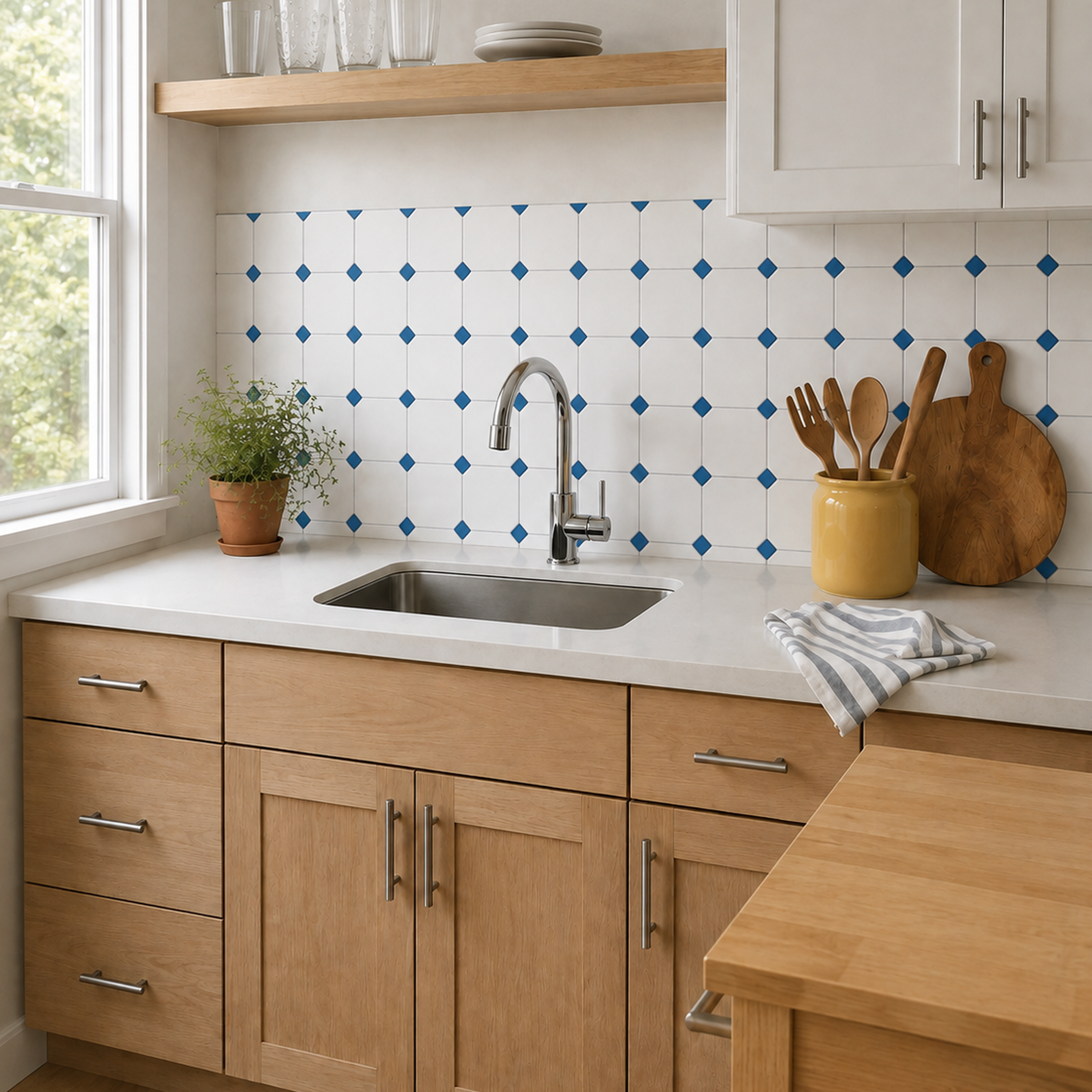 MORCART Blue Octagon MT1302 - kitchen backsplash, oblique wide