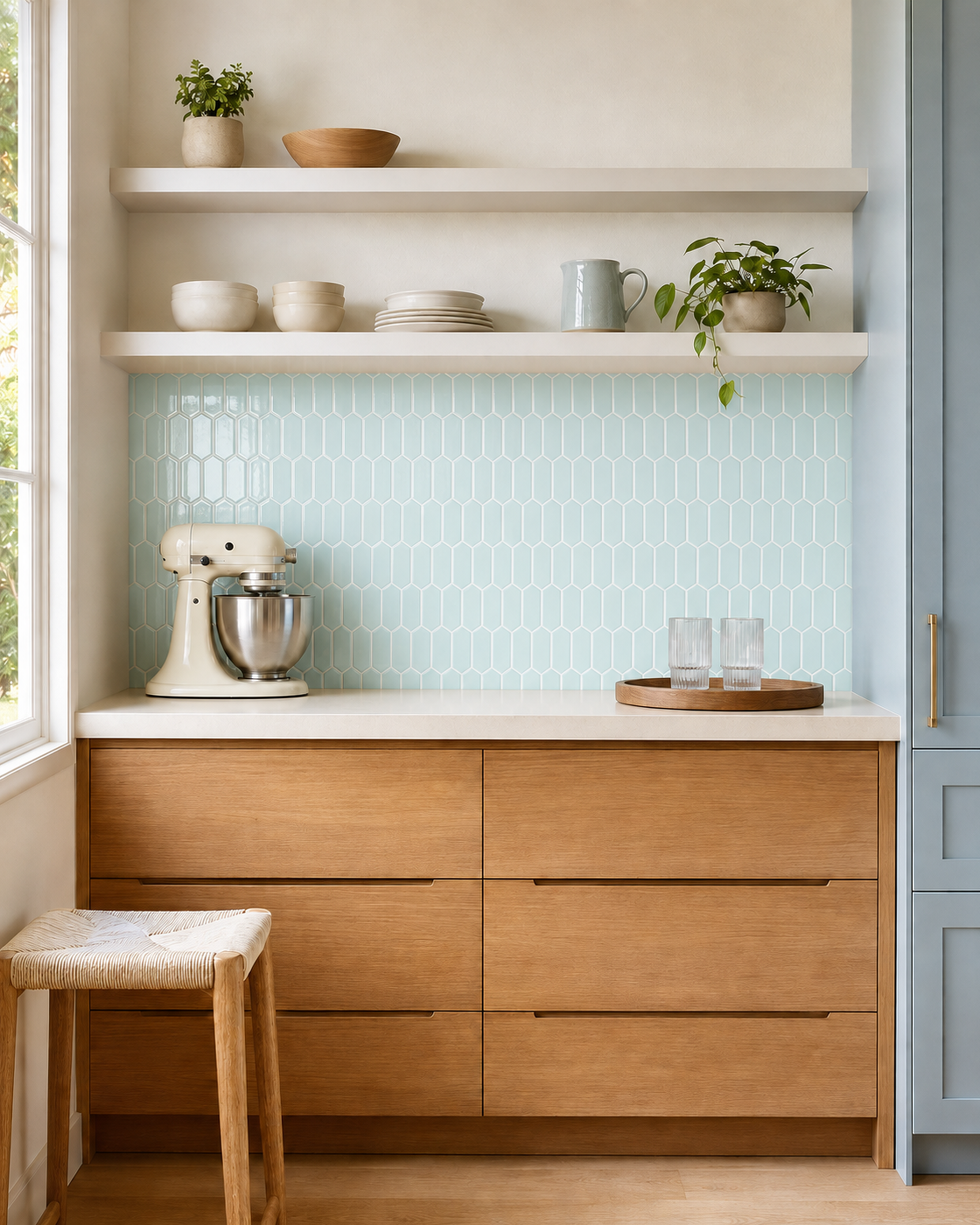 Sage Green Long Hexagon (MT1303) - kitchen backsplash, front wide