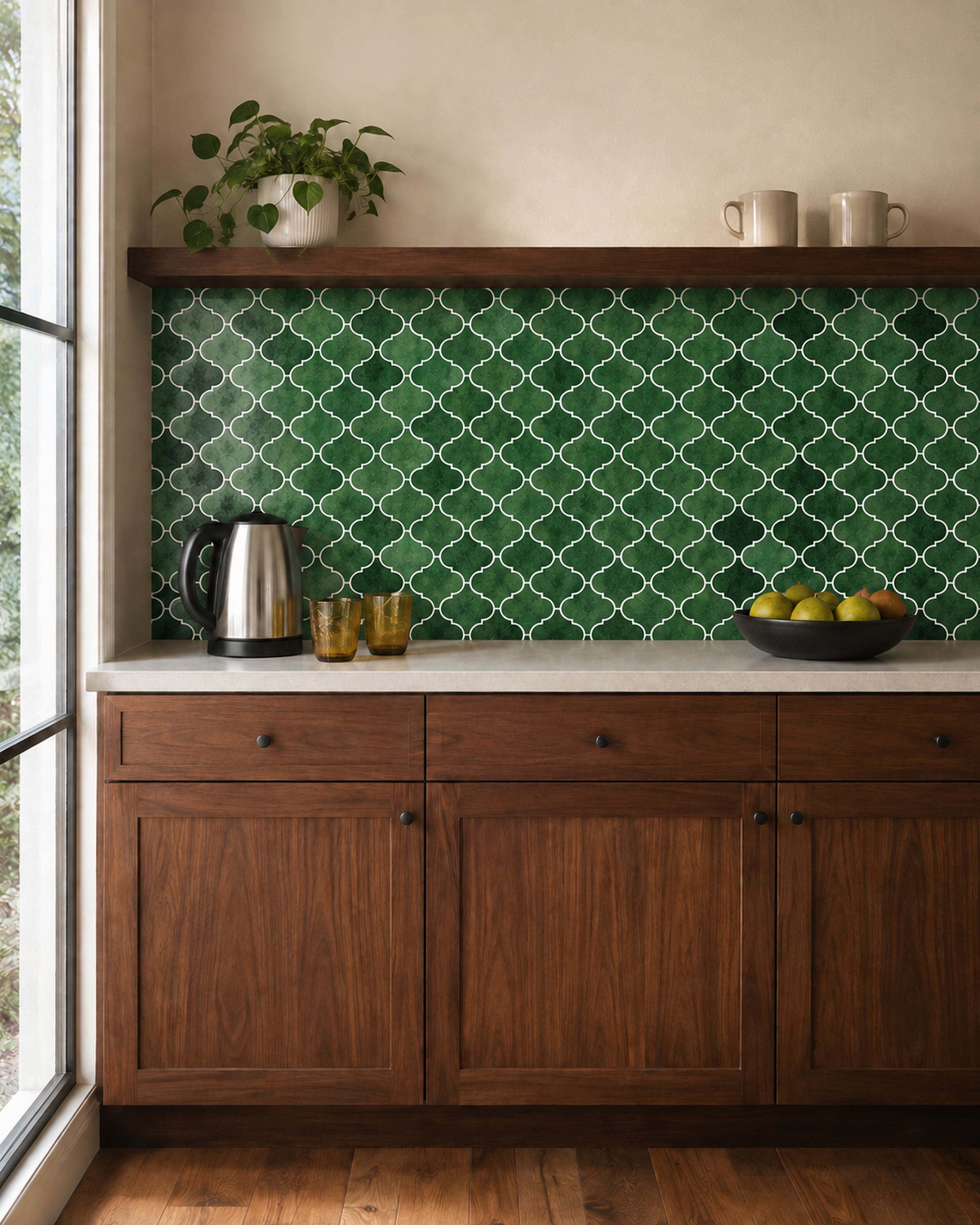 Emerald Green Arabesque (MT1367-XPE) - kitchen backsplash, front wide