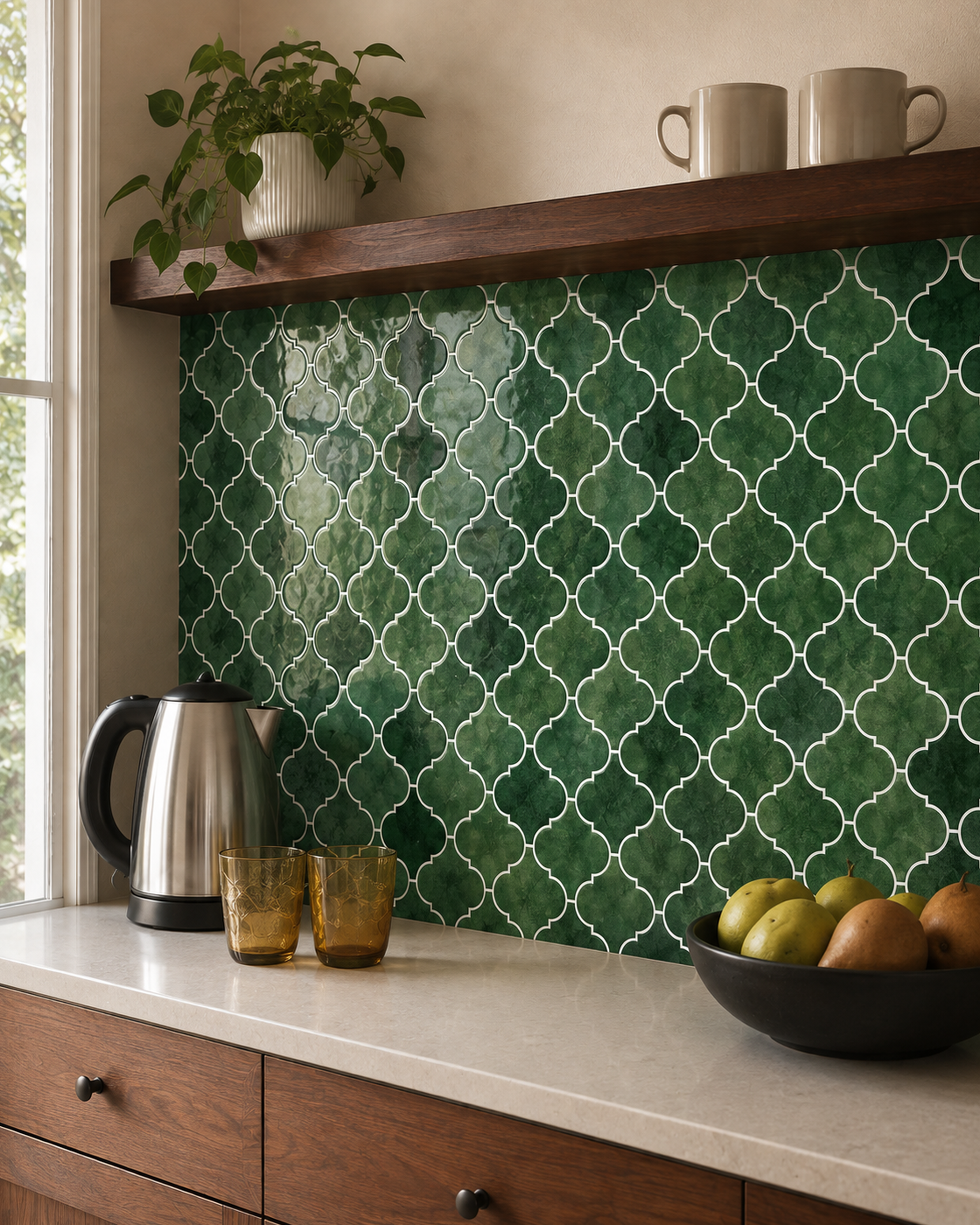 Emerald Green Arabesque (MT1367-XPE) - kitchen backsplash, oblique detail