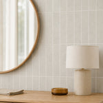 Greige Linear Mosaic (MT1384-XPE) — bedroom, oblique detail, vertical linear peel-and-stick wall tiles