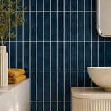 Blue Linear Mosaic (MT1386-XPE) — bathroom, front detail, vertical linear peel-and-stick wall tiles