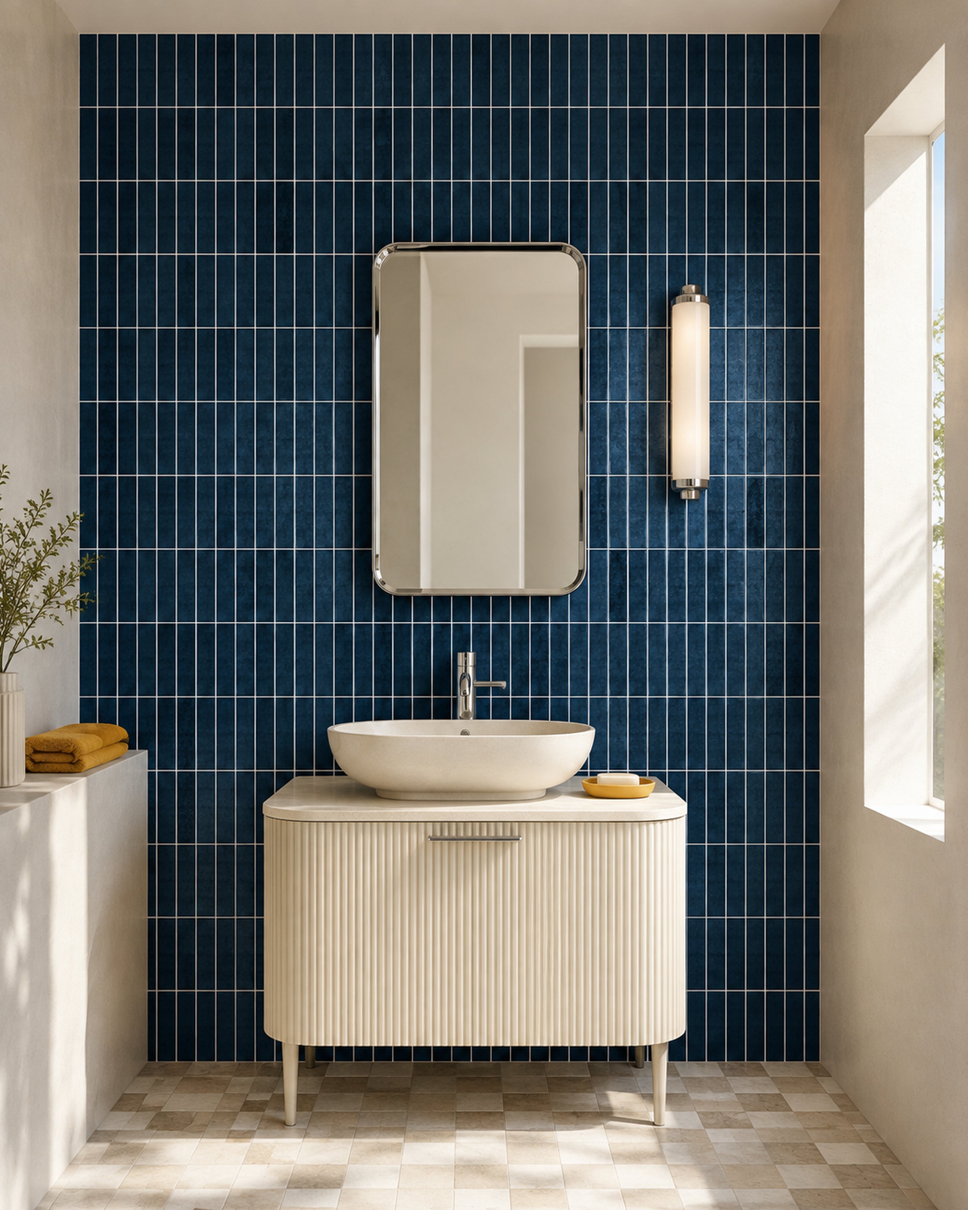 Blue Linear Mosaic (MT1386-XPE) — bathroom, front wide, vertical linear peel-and-stick wall tiles