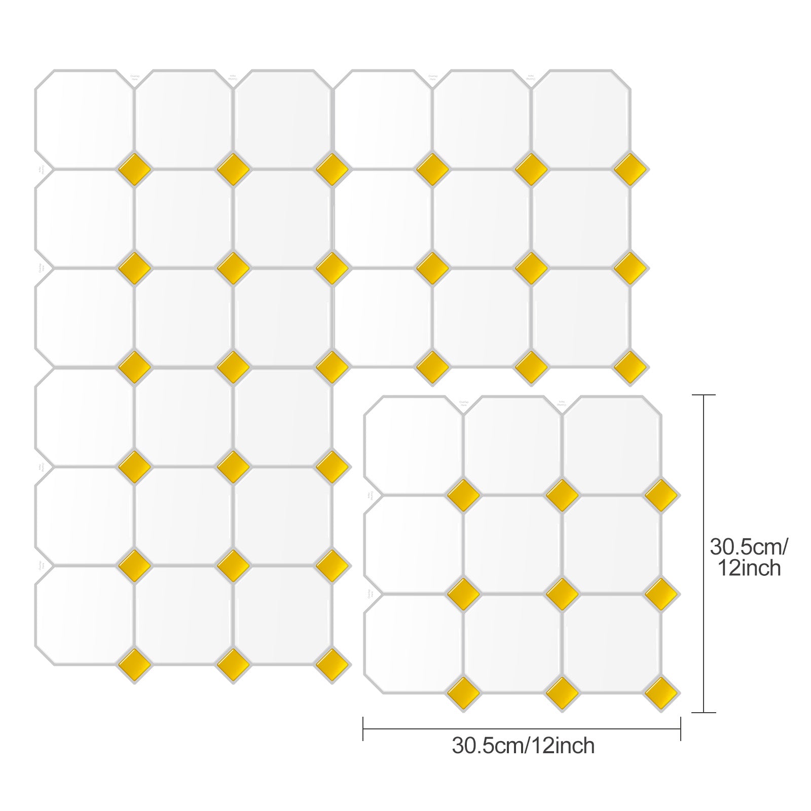 MORCART White and Gold Octagon MT1479C-30 - sheet dimensions