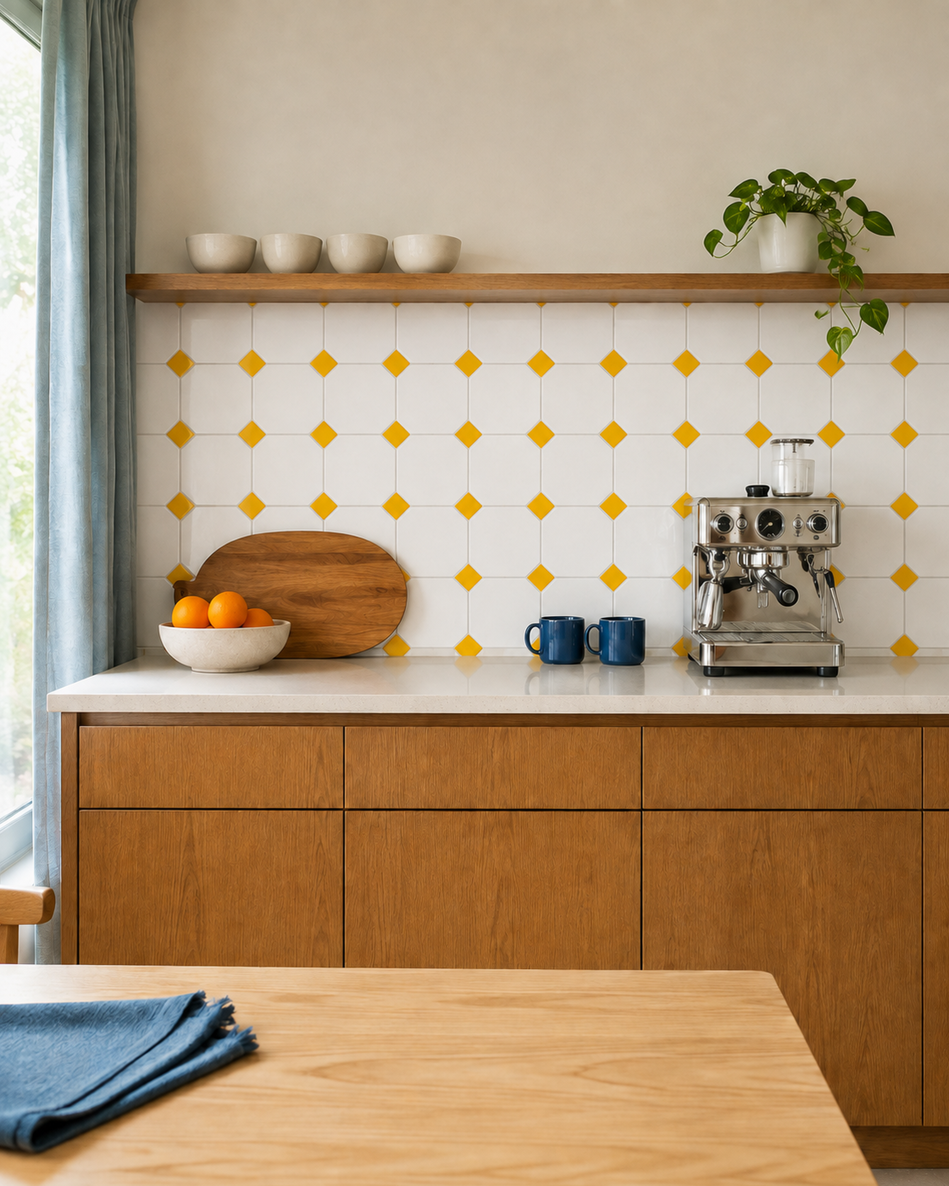 MORCART White and Gold Octagon MT1479C-30 - kitchen backsplash, front wide