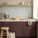 MORCART MT1602 Arabesque peel-and-stick wall tiles in a kitchen, front wide view