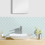 MORCART MT1603 Arabesque wall tiles, factory white vessel sink reference