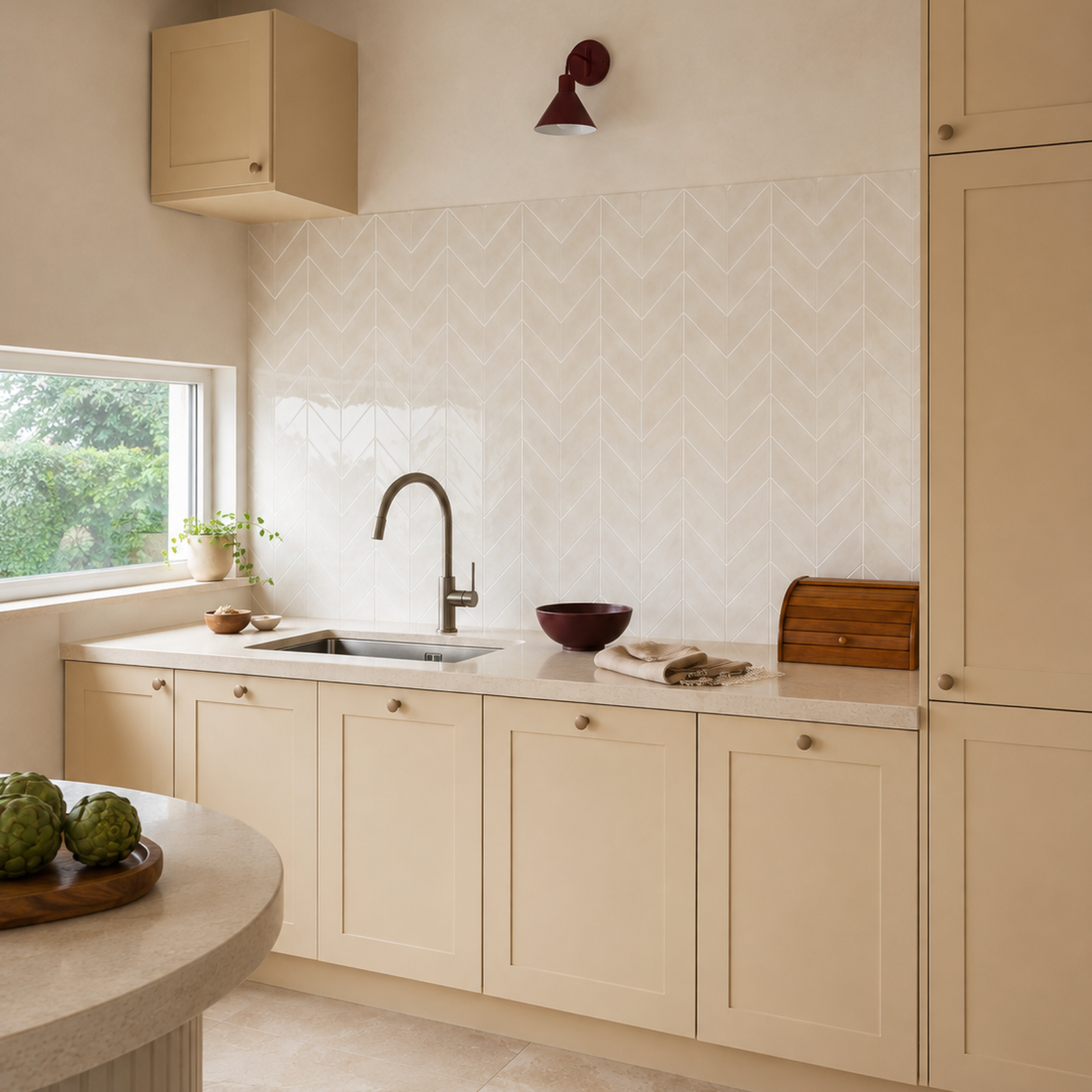 Apricot Beige Herringbone
