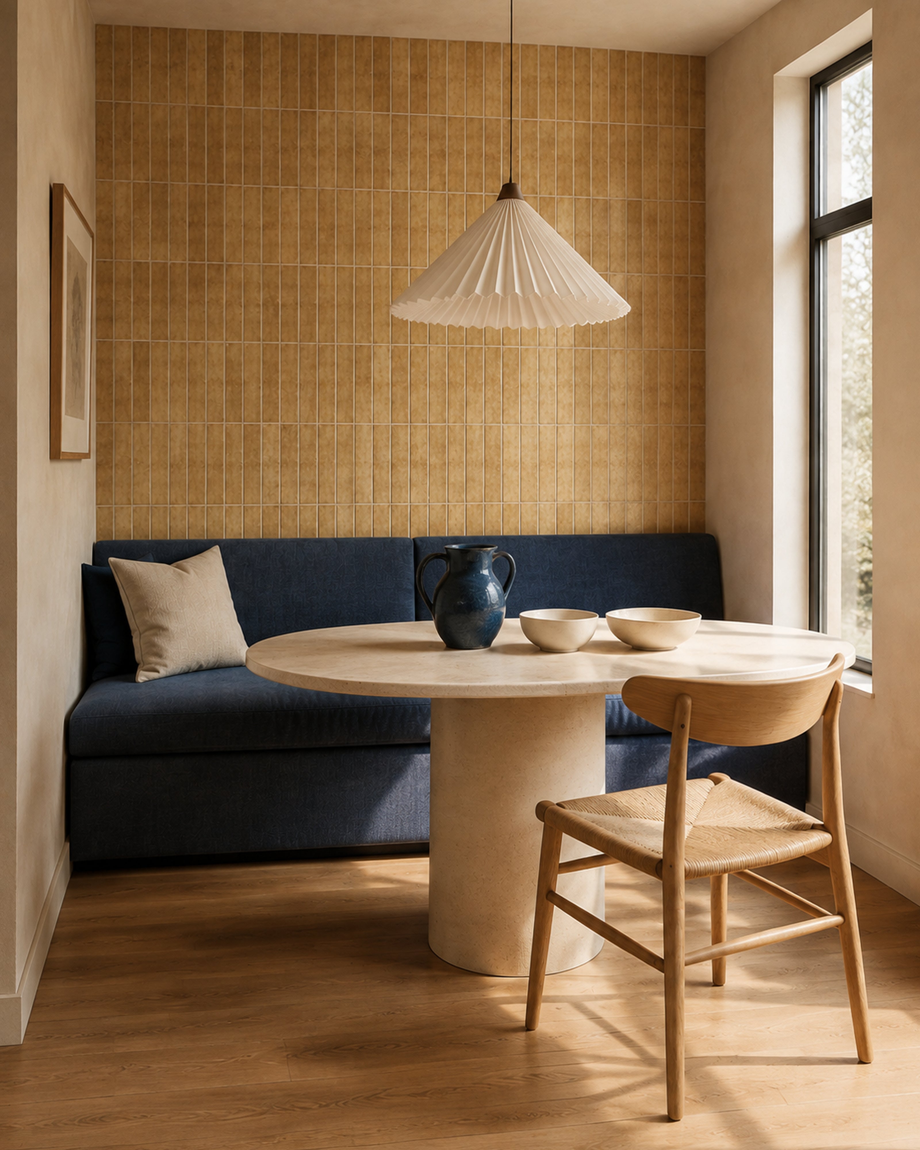 Terracotta Linear Mosaic (MT2208-XPE) — dining room, oblique wide, vertical linear peel-and-stick wall tiles