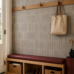 Warm Taupe Linear Mosaic (MT2209-XPE) — entryway, oblique detail, vertical linear peel-and-stick wall tiles