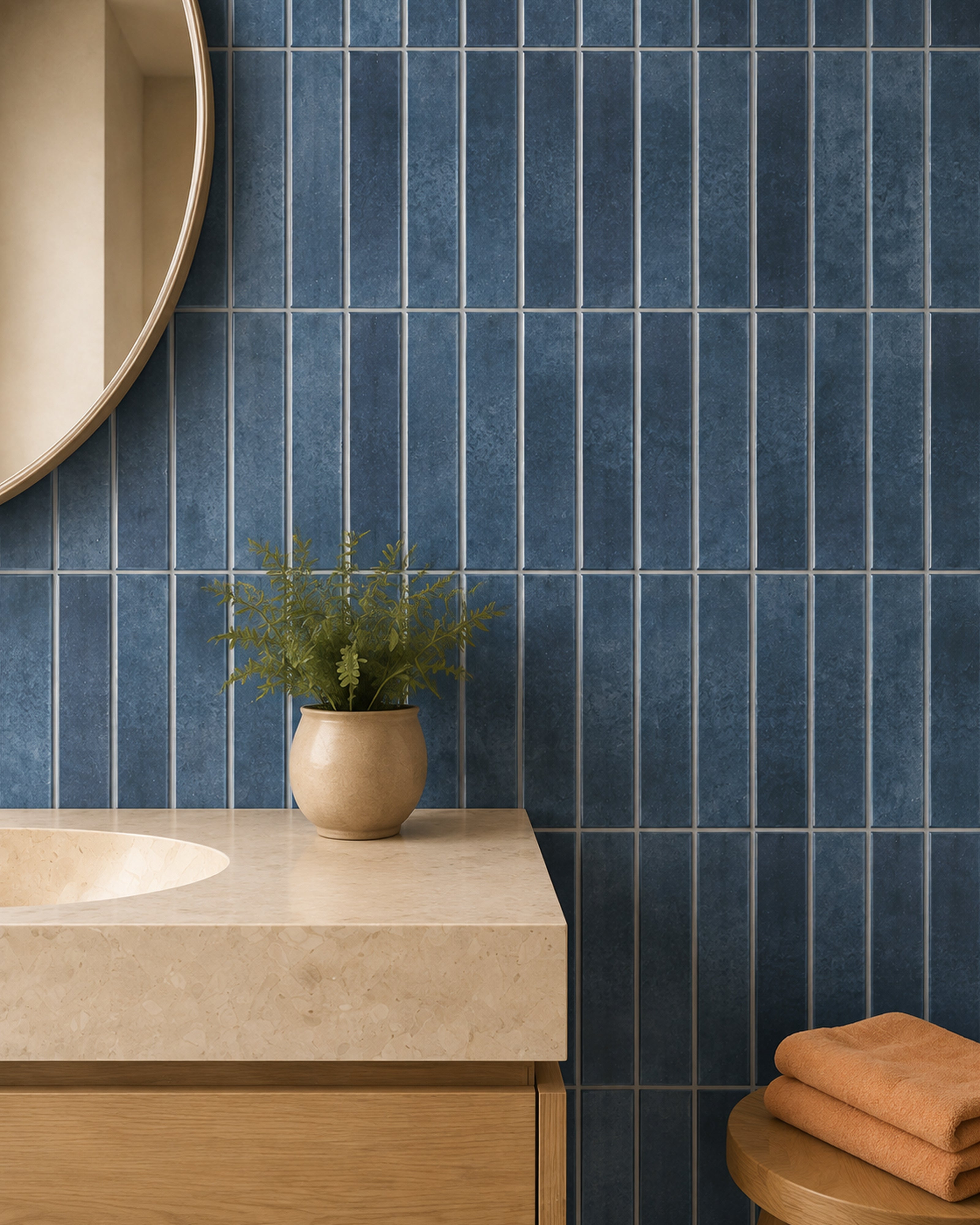 Stormshore Slate (MT2212-XPE) — bathroom, front detail, vertical linear peel-and-stick wall tiles