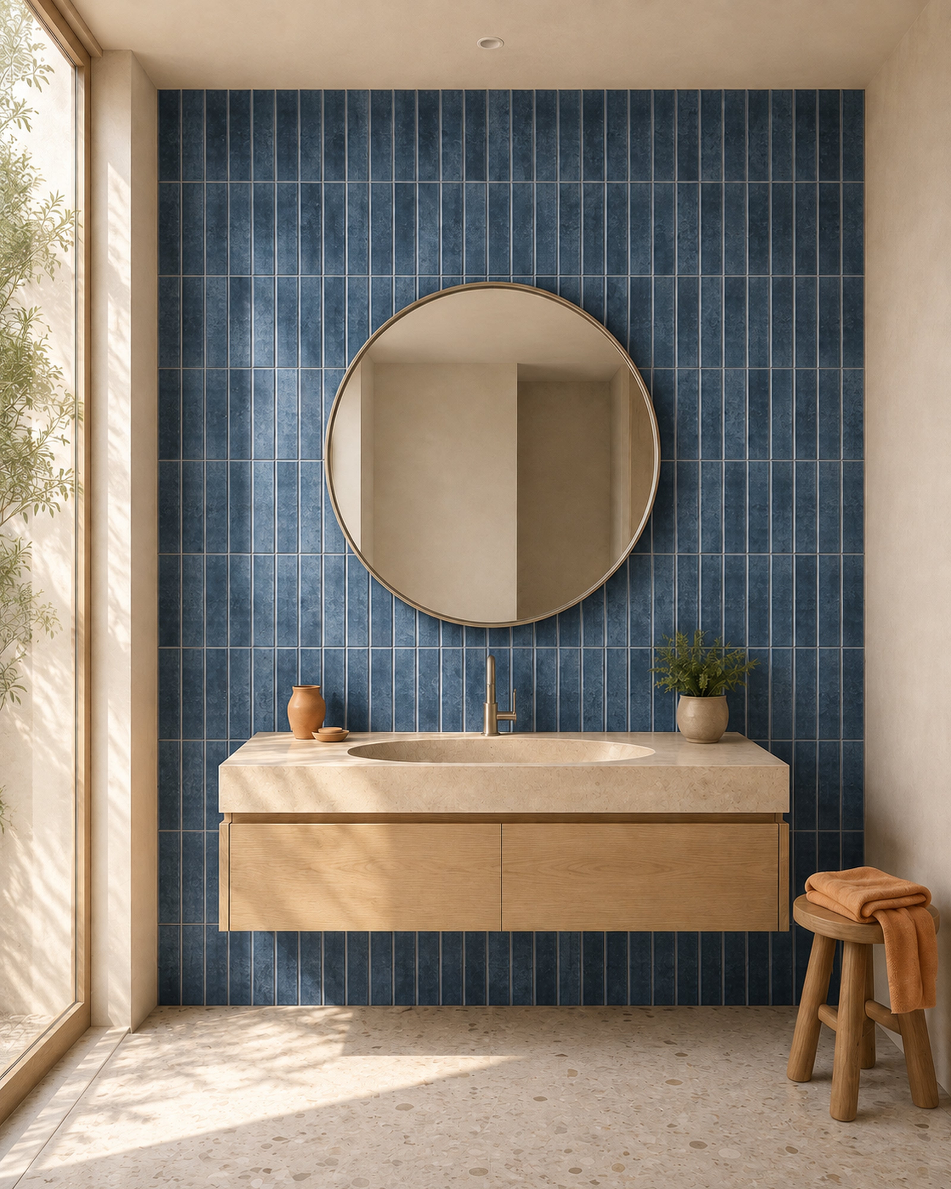 Stormshore Slate (MT2212-XPE) — bathroom, front wide, vertical linear peel-and-stick wall tiles